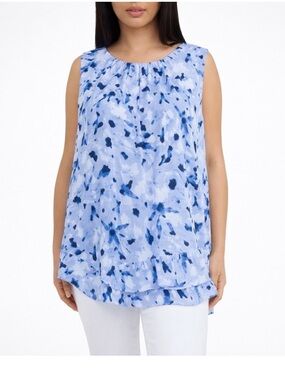 Cristina B  Light Blue Watercolor Print Sleeveless Blouse. XXL
